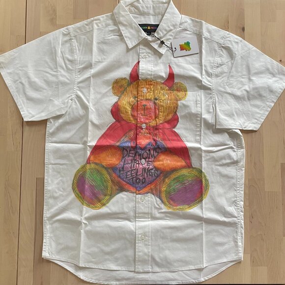 Teddy Fresh Demons Have Feelings Too White Button-Up Dress Shirt size Small NWT - Picture 1 of 7